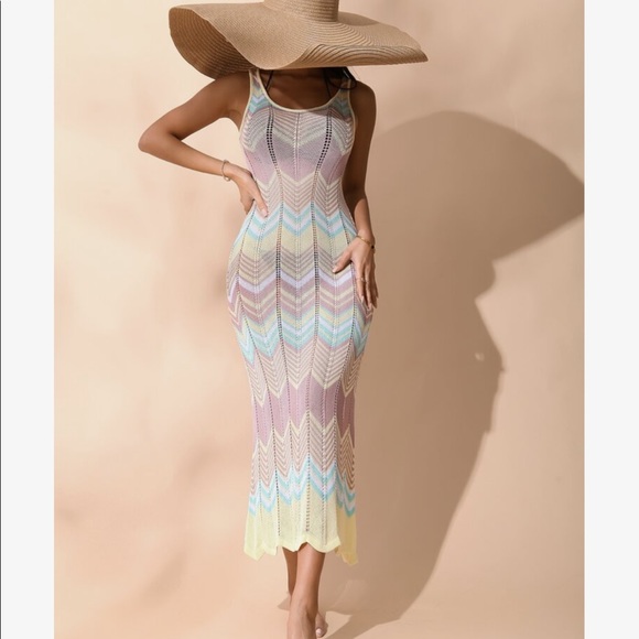 Boho Gypsy Knit Chevron Cover Up Dress - Picture 2 of 13